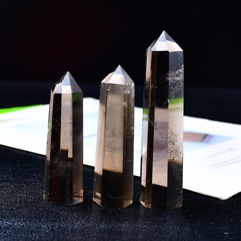 HUFFA Natural Smoky Quartz Hexagonal Prism - Polished Single-Terminated Crystal Display Piece(9-10cm)