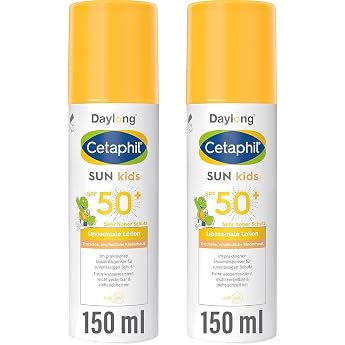 Cetaphil Sun Kids Liposomal Sun Lotion SPF 50+ 2 x 150 ml Moisturising Sun Protection in Pump Dispenser for Sensitive Baby Childrens Skin Easy Distributable Sun Cream Extra Water Resistant