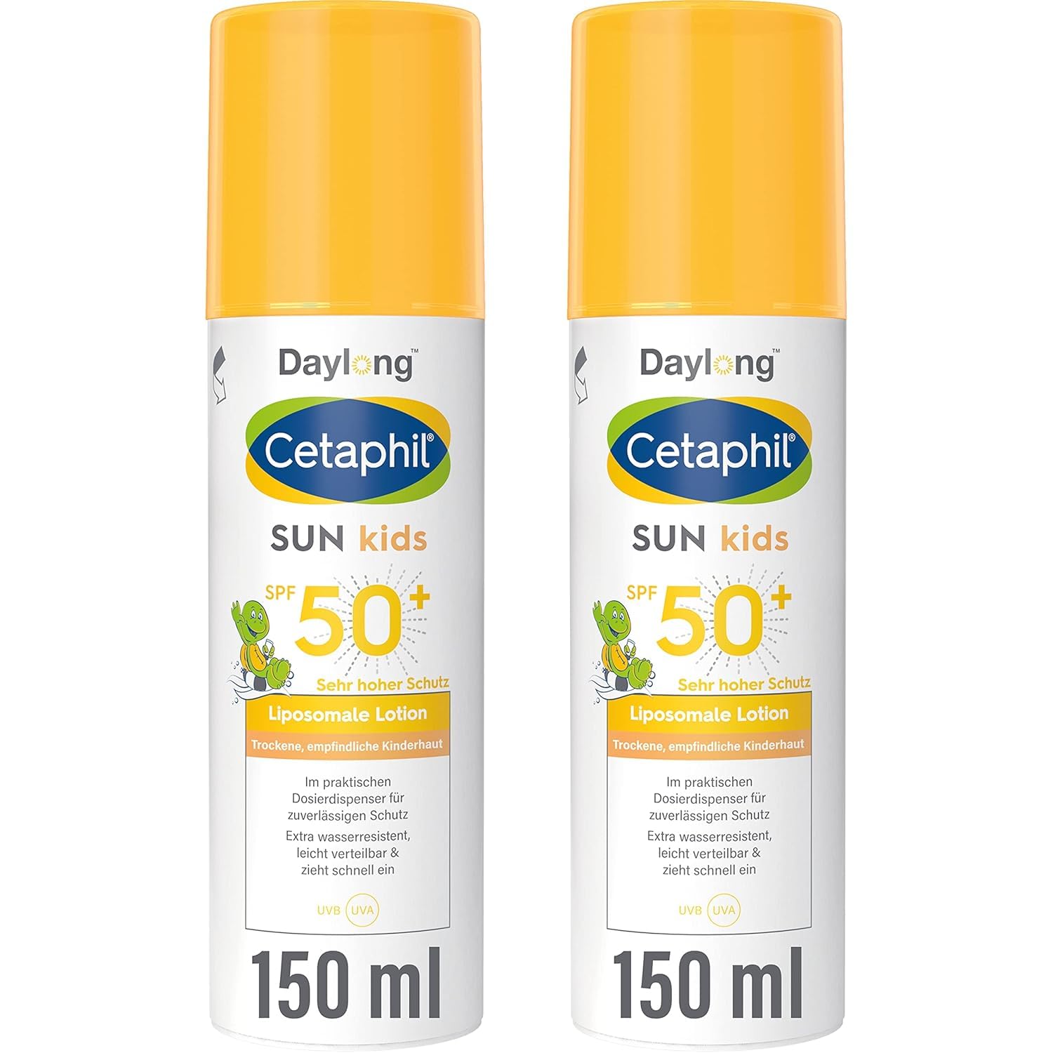 Cetaphil SUN Kids Liposomale Sonnenlotion SPF 50+, 2x150ml, Feuchtigkeitsspendender Sonnenschutz im Pumpspender für empfindliche Baby-Kinderhaut, Leicht verteilbare Sonnencreme, Extra wasserresistent