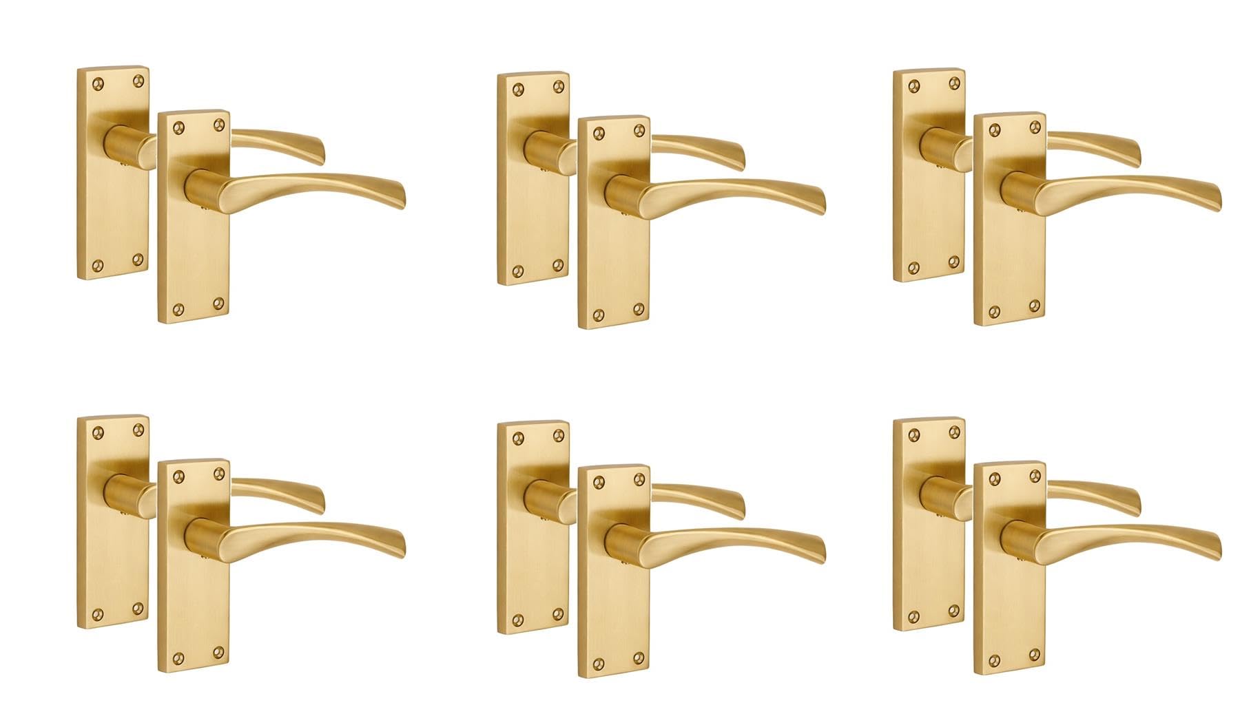 Golden Grace 6 Pairs Victorian Astrid Scroll Interior Door Handle Satin Brass Finish 120 x 40mm
