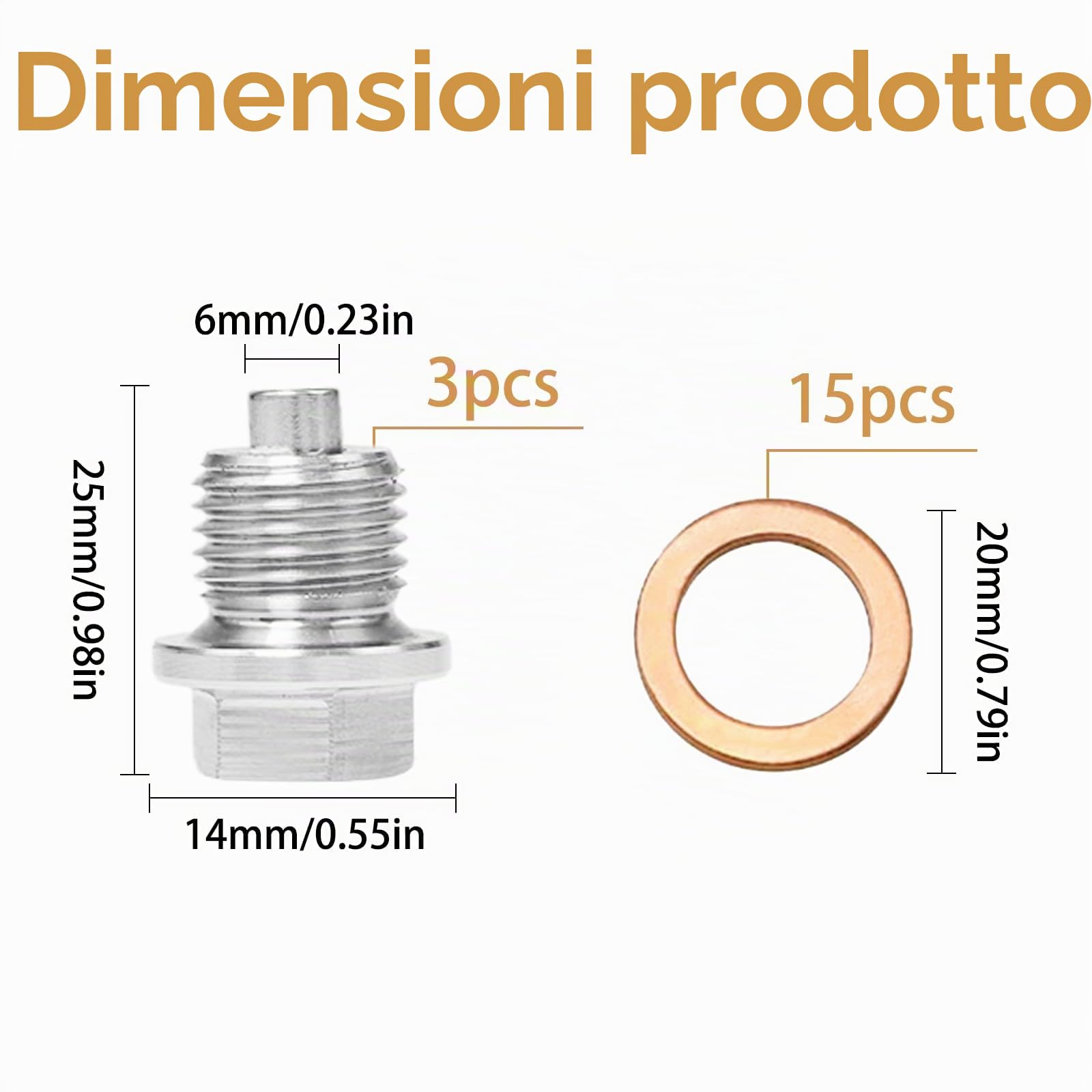 3 Pezzi Tappo di Scarico Olio M14x1,5 in Acciaio Inossidabile con 15 Guarnizioni in Rame, per Auto, Moto e Veicoli a Motore, Compatibile con la Maggior Parte dei Modelli