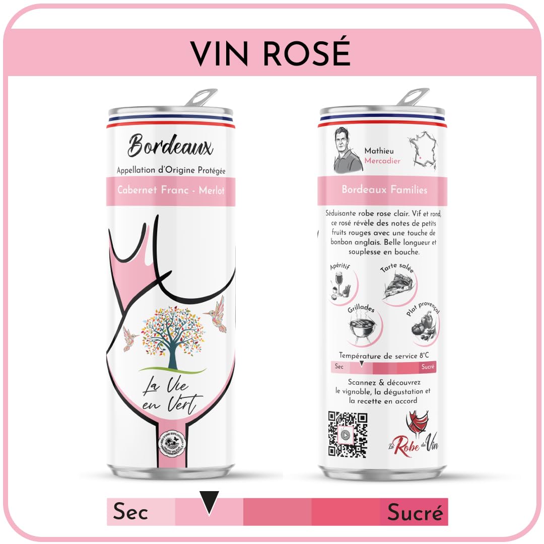 Box "Bordeaux Love" 6 canettes de Vin connectées (25cl) La Robe du Vin- AOP Bordeaux HVE -2x25cl Blanc+ 2x25cl Rosé+ 2x25cl Rouge - Connectées offrant 10 min de vidéo en immersion
