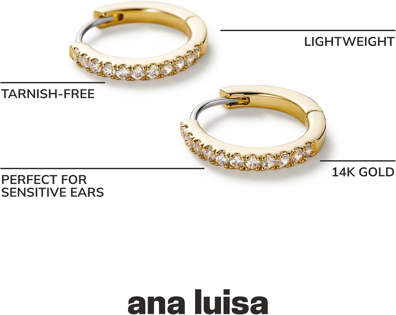 Ana Luisa Trendy Huggie Hoop Earrings for Women - 14K Gold Plated or Sterling Silver Hoop Earrings - Small, Dainty, Hypoallergenic, Water-Resistant, Tarnish-Free Hoops - Jewelry Perfect for Stacking - Image 4