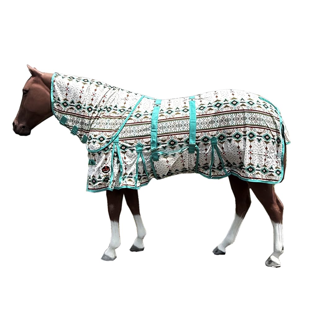 HILASON Horse Fly Sheet UV Protect Breathable Mesh Bug Mosquito Spring | Summer Horse Rug | Fly Rug Turquoise Aztec 66"