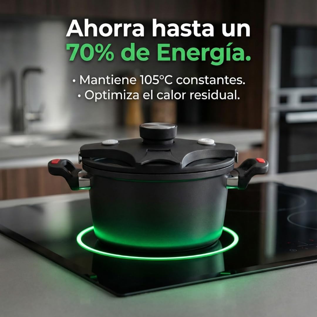 Olla de Cocción Lenta 5L - Olla de Hasta 8 Comensales - Temperatura constante 105°C. Compatible con Cocina de Gas, Eléctrica, Inducción. Revestimiento antiadherente. Ahorra energía. Vital Tools