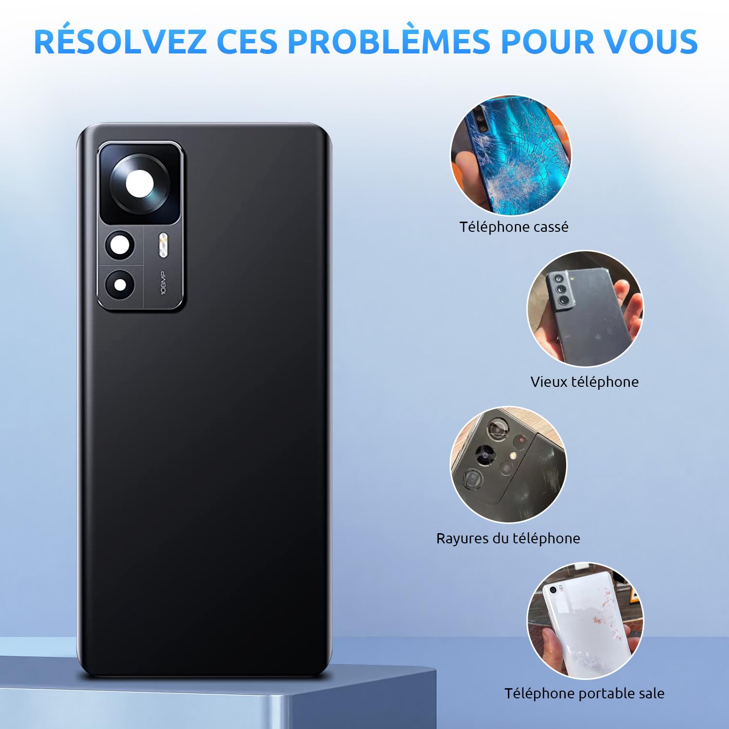 Vitre Arrière Cache Batterie pour Xiaomi 12T 22071212AG Noir