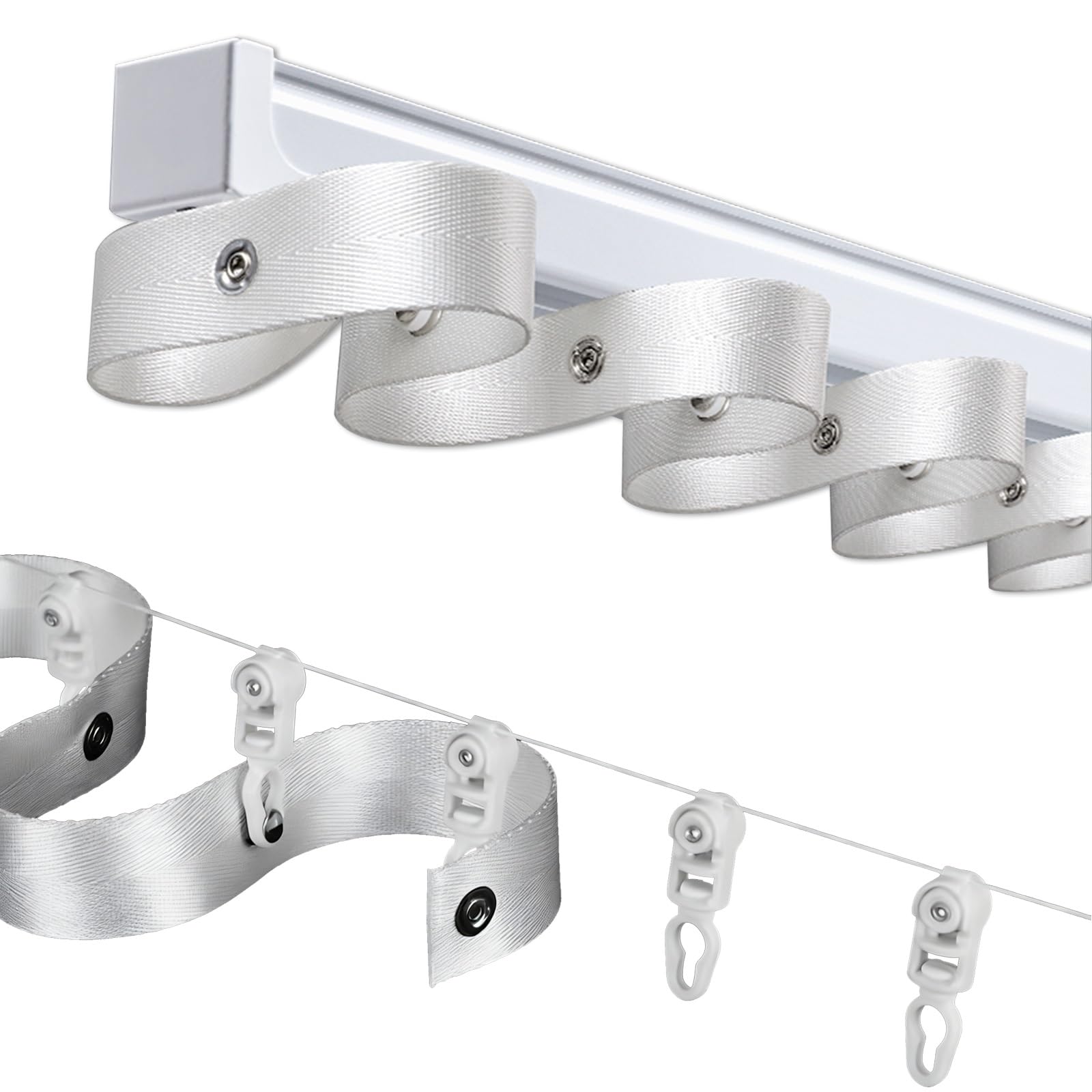 Heavy-Duty 1.6ft To 19.7ft Ripplefold Curtain Track with Tape Set, Ceiling/Wall Mounted Curtains Rails, Ripple Fold Traverse Track System for Living Room/Bedroom/Room Divider(110CM(3.6FT),125mm)