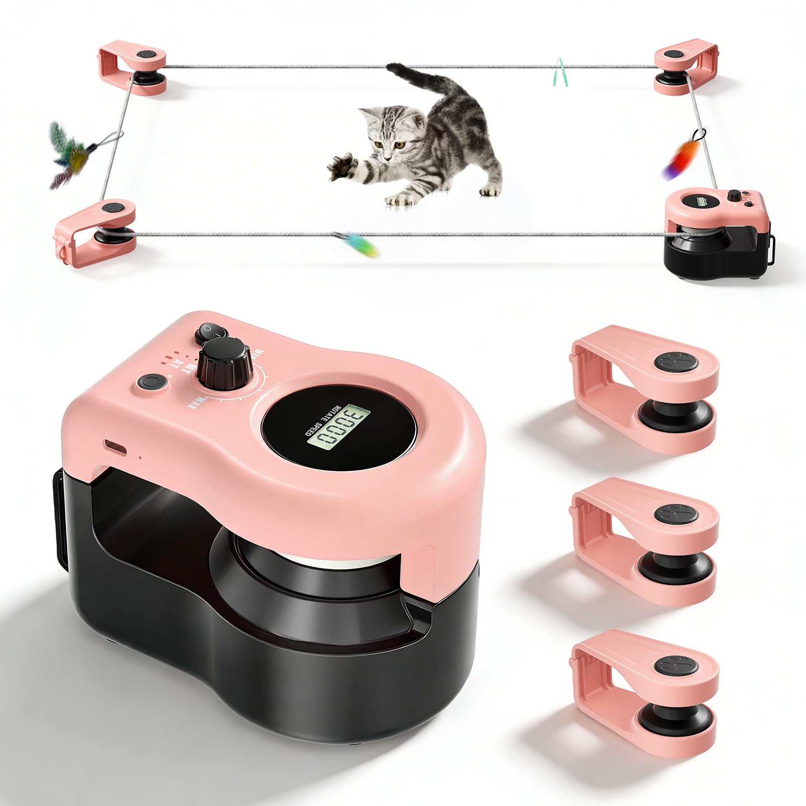 Interaktives Katzenspielzeug für Drinnen, Katzenlaufband, Automatisches/Ferngesteuertes Simuliertes Katzenjagdspielzeug, Energieraubendes Spielzeug für Haustiere (Rosa)