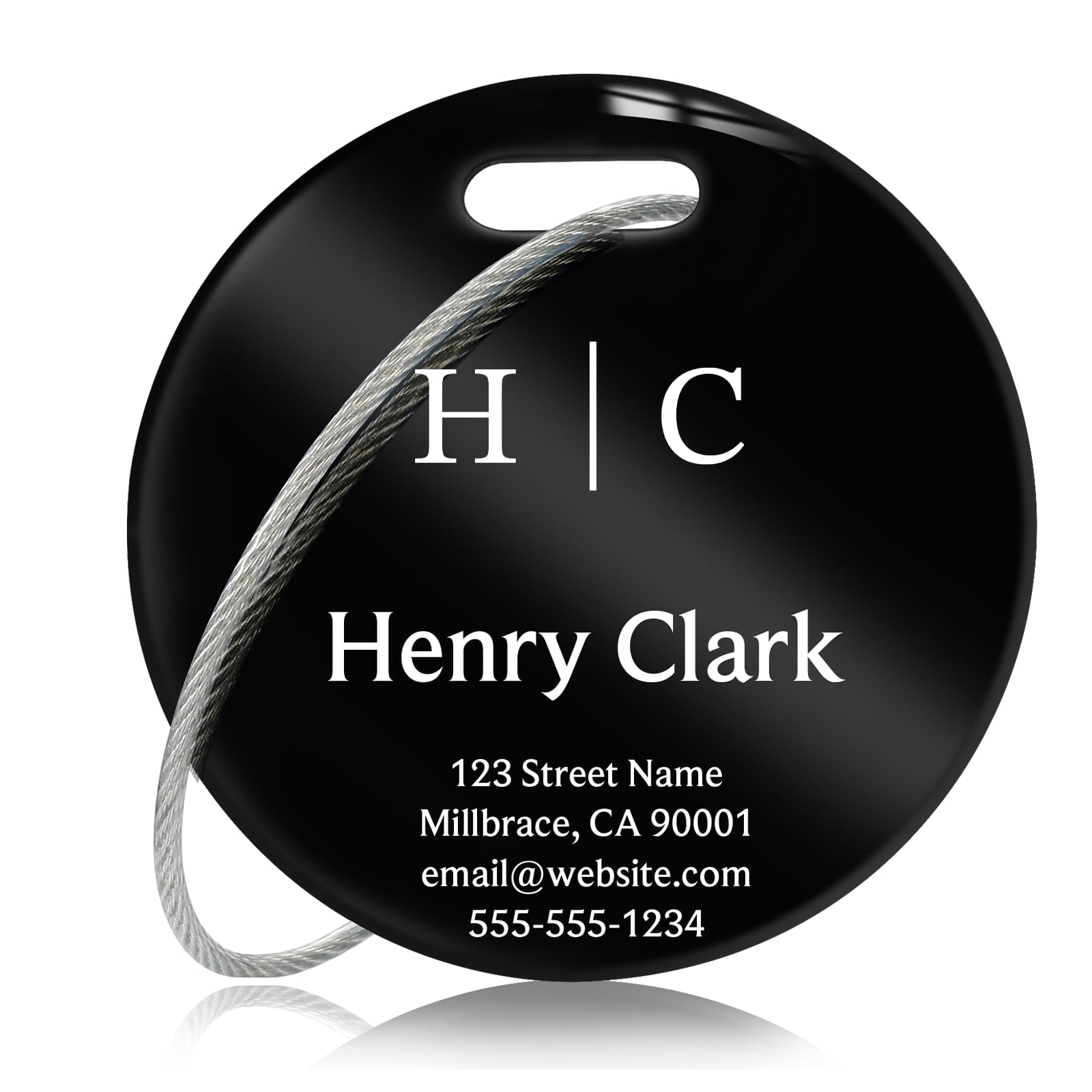 Personalized Luggage Tags for Suitcases - Stainless Steel Custom Luggage Tags for Backpacks & Bags, Sturdy, Waterproof & Heavy Duty (Black/Round)