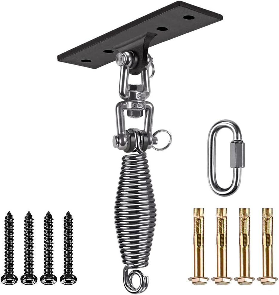 Dolibest Hanging Kits Hammock Chair {Hardware}, Heavy Responsibility Swing Hanger with Spring (6MM) for Indoor Outside Playground Hanging Chair Hammock Chair Punching Luggage, 4 Screws, 4 Enlargement Screws