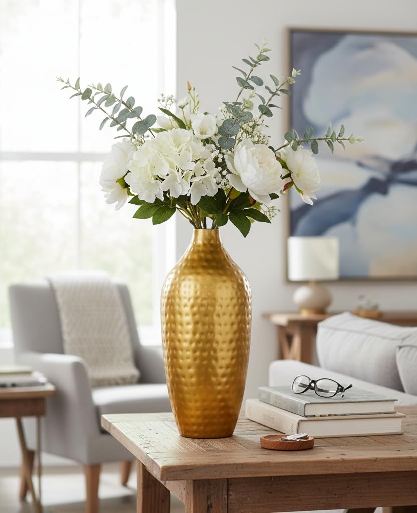 Luxury Hammered Gold Metal Flower Vase – 12 Inch Tall Decorative Floral Vase for Modern Home Decor, Living Room Centerpiece, Office & Wedding – Elegant Handcrafted Metallic Finish (Gold)-image-42