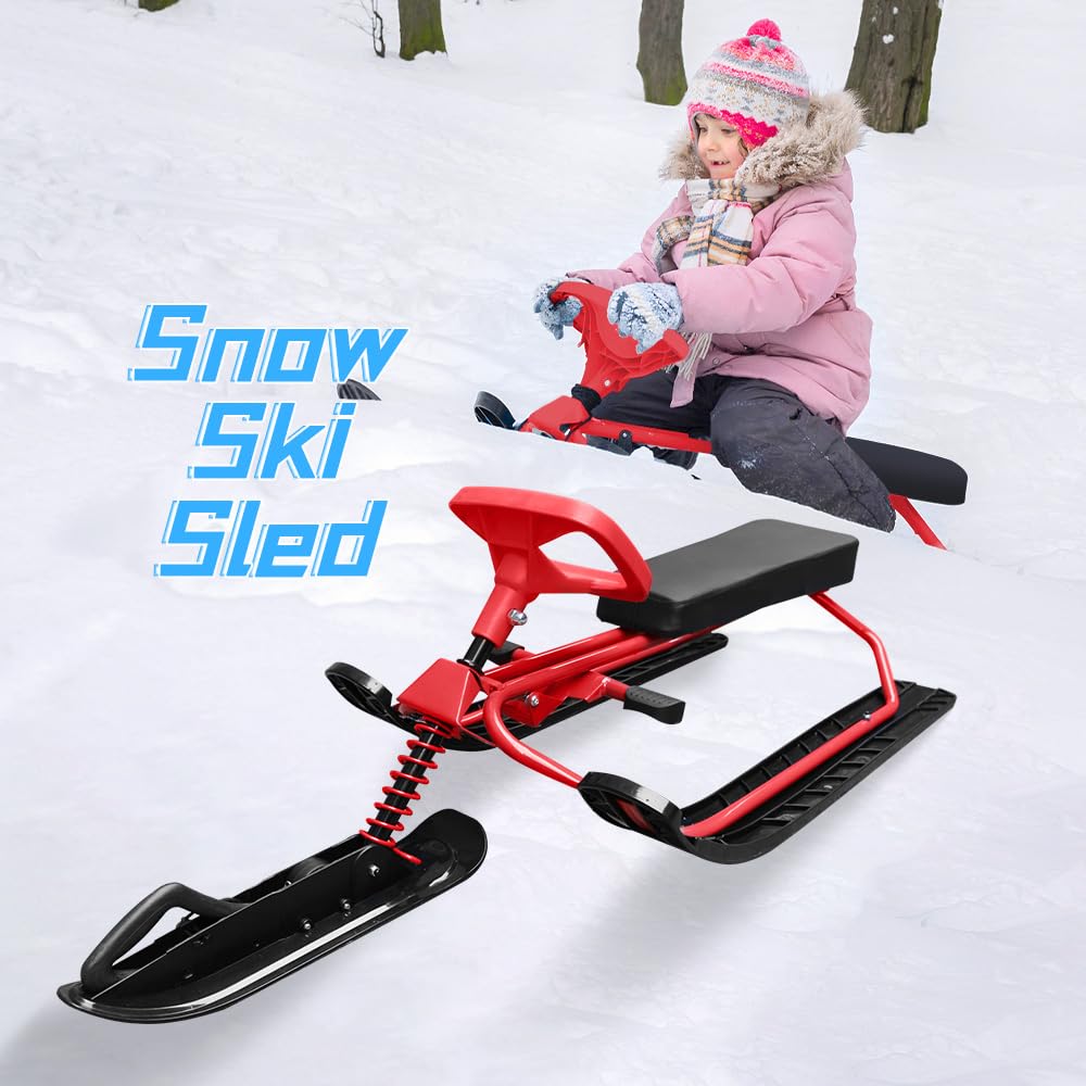 Luge Snow Racer pour Enfants et Adolescents Matériau HDPE Volant et Freins Jumeaux Taille 47,2 x 19,7 x 15 Pouces
