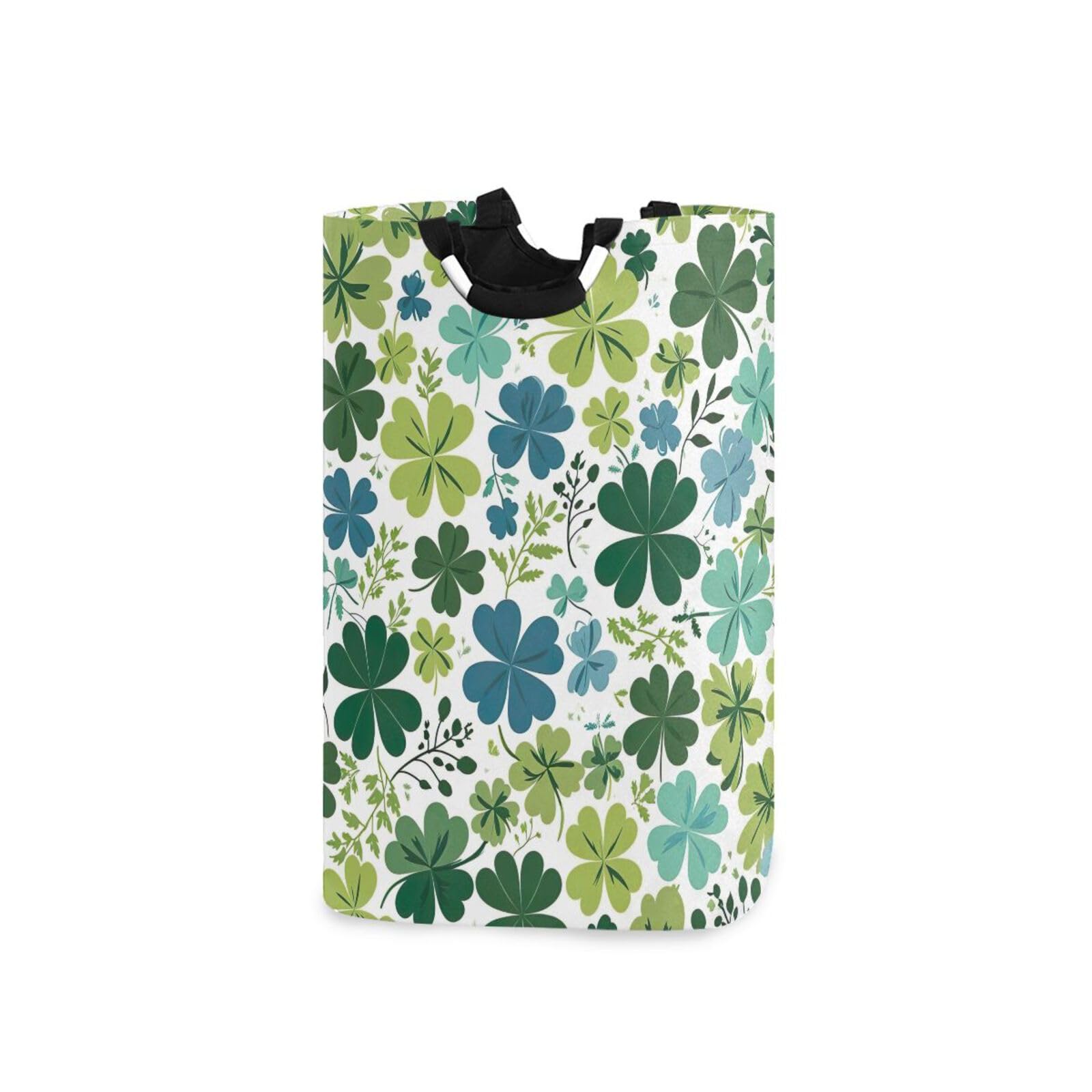 Jihqo Laundry Hamper Basket St Patrick's Clover Pattern Collapsible Nursery Storage Bin Waterproof Clothing Baskets for Home Bedroom Bathroom Washing Room