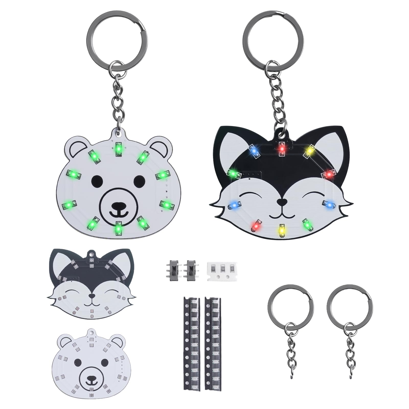 2 PCS Soldering Learning Kit, ICSTATION Fox and Bear Keychain Soldering Project with SMD LED Flashing Lights Valentine's Day Present Soldering