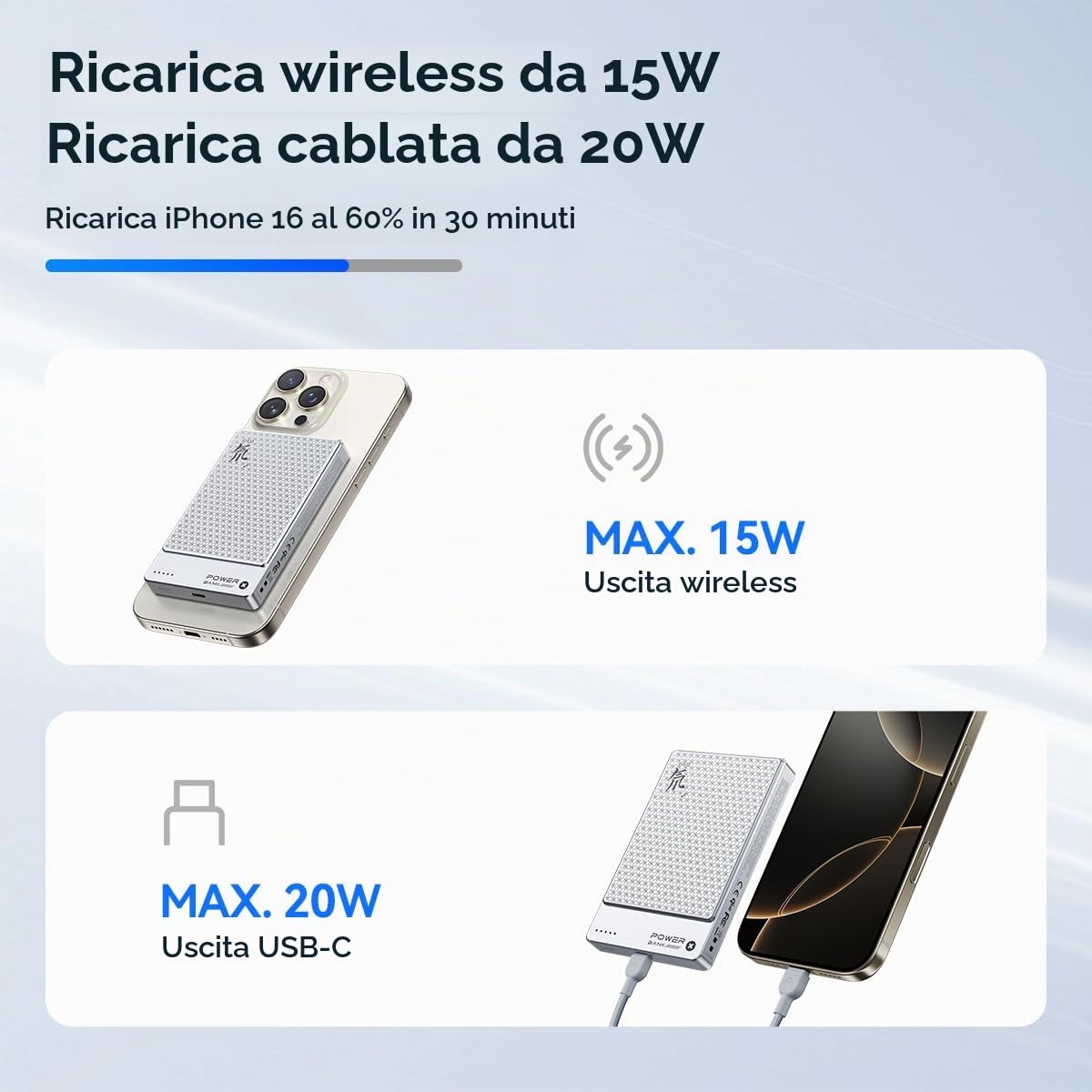 REDMAGIC 10000mAh Power Bank per MagSafe, Ultra-Sottile 14 mm | Magnetico Wireless Batteria Esterna Caricatore Certificata Qi2, Ricarica Rapida PD 45W con Cavo USB C per Serie iPhone 17-12