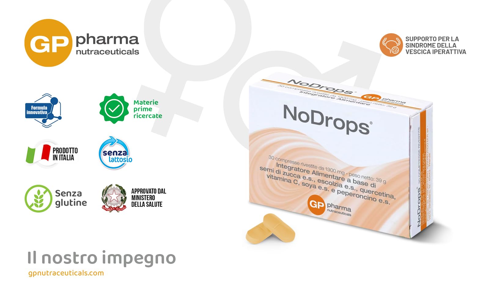 NoDrops® Supporto per la Sindrome della Vescica Iperattiva, Benessere Urinario, Controllo della Minzione,Formula Naturale per Uomo e Donna
