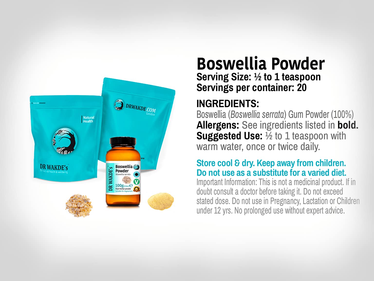 DR WAKDE'S® Boswellia Polvo (Boswellia serrata o Salai guggul) - 500g (1.1lb) I Pura, molida y secadaI polvo I Producto ayurvédicos I Sin aditivos I Entrega en el mismo día