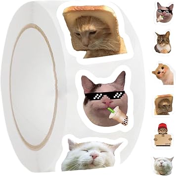 Funny Meme Sticker 500 Pieces Cat Meme Stickers Roll Funny Waterproof Cat Stickers for Teenagers, Boys, Girls, Family, Friends, Halloween, Christmas, Laptops, Water Bottles, Etc.