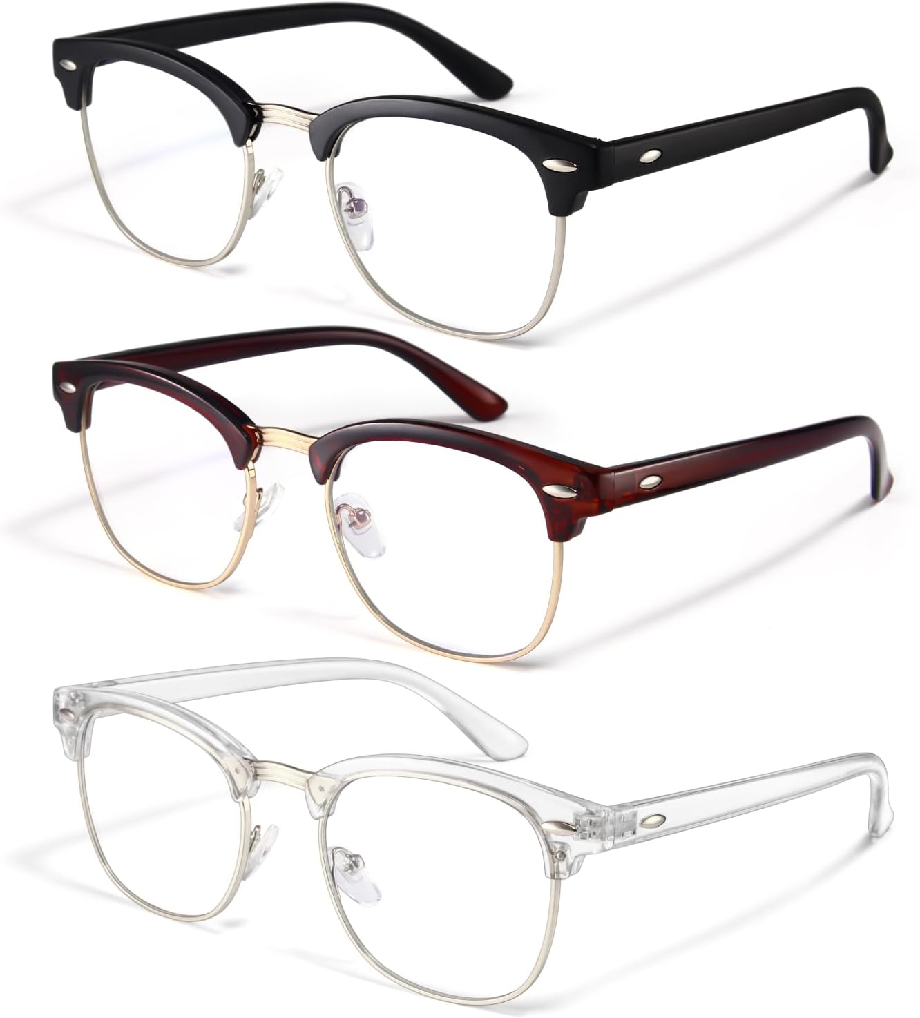 racico Blue Light Glasses for Men Computer - Gaming Blocking Anti Eyestrain UV Clear Lens Vintage Half Frame Fake Eyeglasses