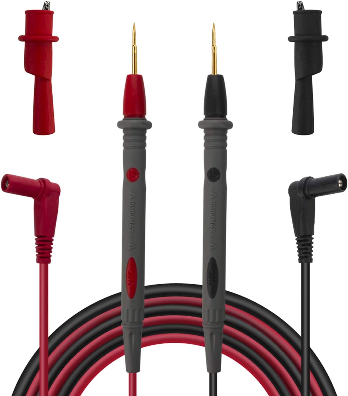 Electronic Test Leads Multimeter Probes with Crocodile Clips Gold Plated Tips 20A 1000V