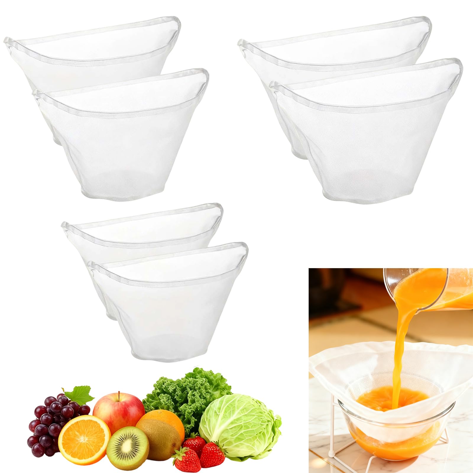 6PCS Cheese Cloth Filling Squeeze Nylon Bags Bowl-shaped reusable nylon cheese cloth filter bag Ultra Fine Mesh Strainer