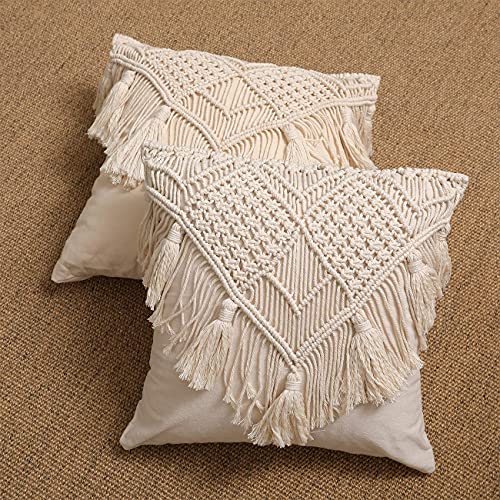 Image of Kaahira Handmade Cotton Macrame Cushion Pillow Cover Boho Home Decor Abstract Pattern (24x24)