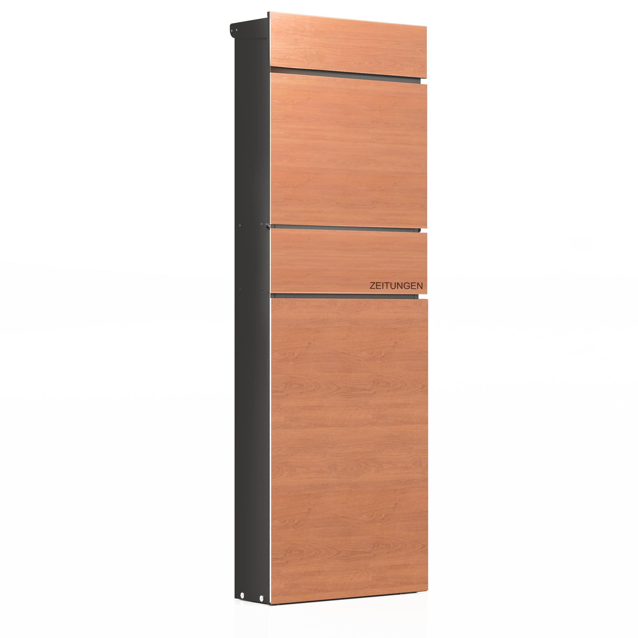 Wiltec Skrzynka pocztowa 395 x 142 x 1150 mm ze stali cynkowanej z drukiem UV imitujący drewno, słup na listy ze schowkiem na gazety, 2 kluczykami i klapą soft close