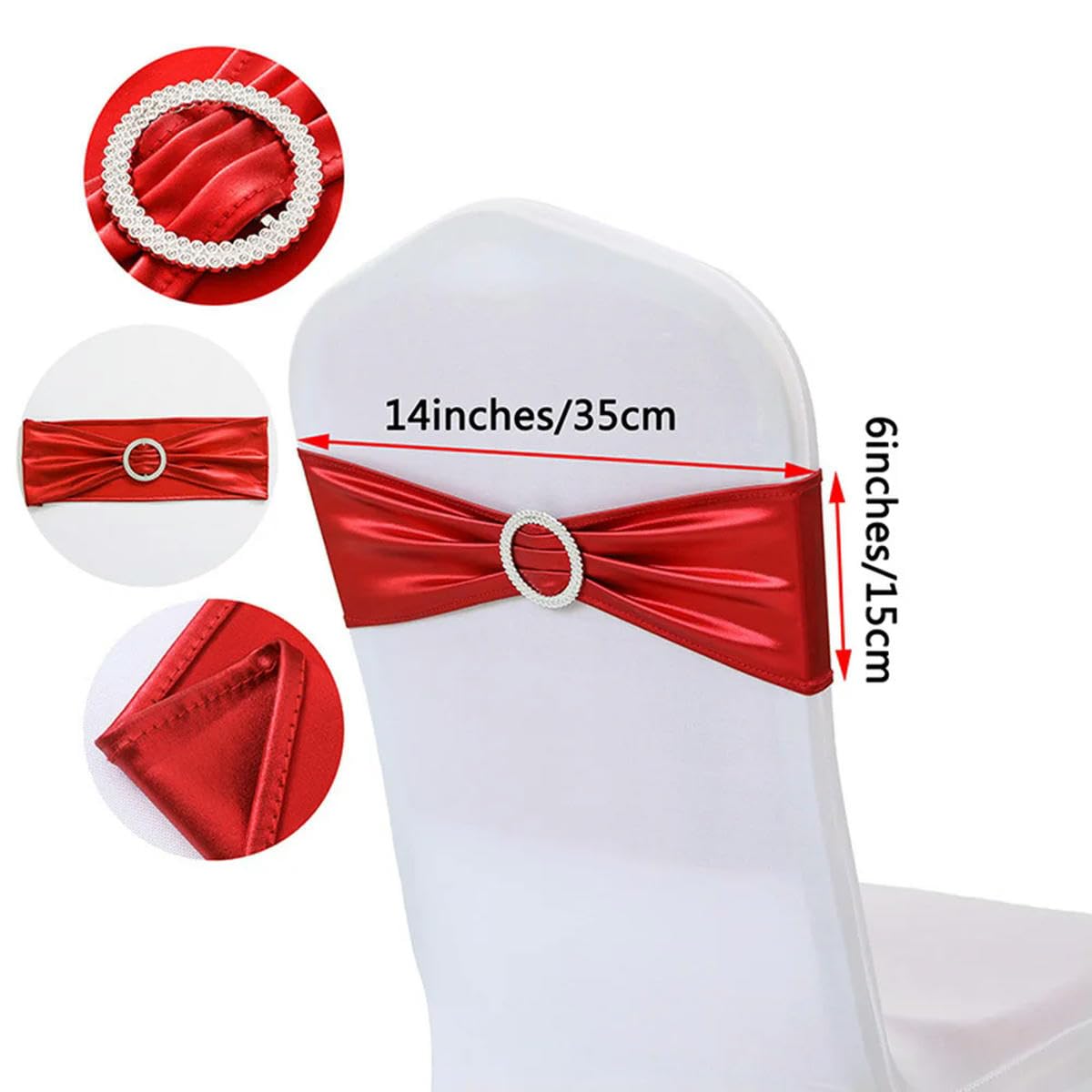 Stuhlschärpen aus Spandex mit Schnalle, Stretch-Stuhlhussen für Hochzeit, Hotel, Bankett, Veranstaltung, Stuhldekorationen, Schwarz, 50 Stück, 10/50 Stück