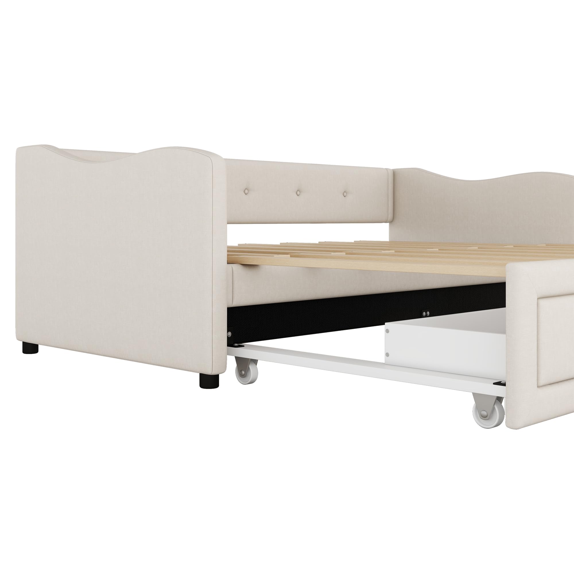 divano letto matrimoniale，90x200cm daybed con letto estraibile,Divano letto con due cassetti, letto singolo (senza materasso) (Bianco, 90cm×200cm)