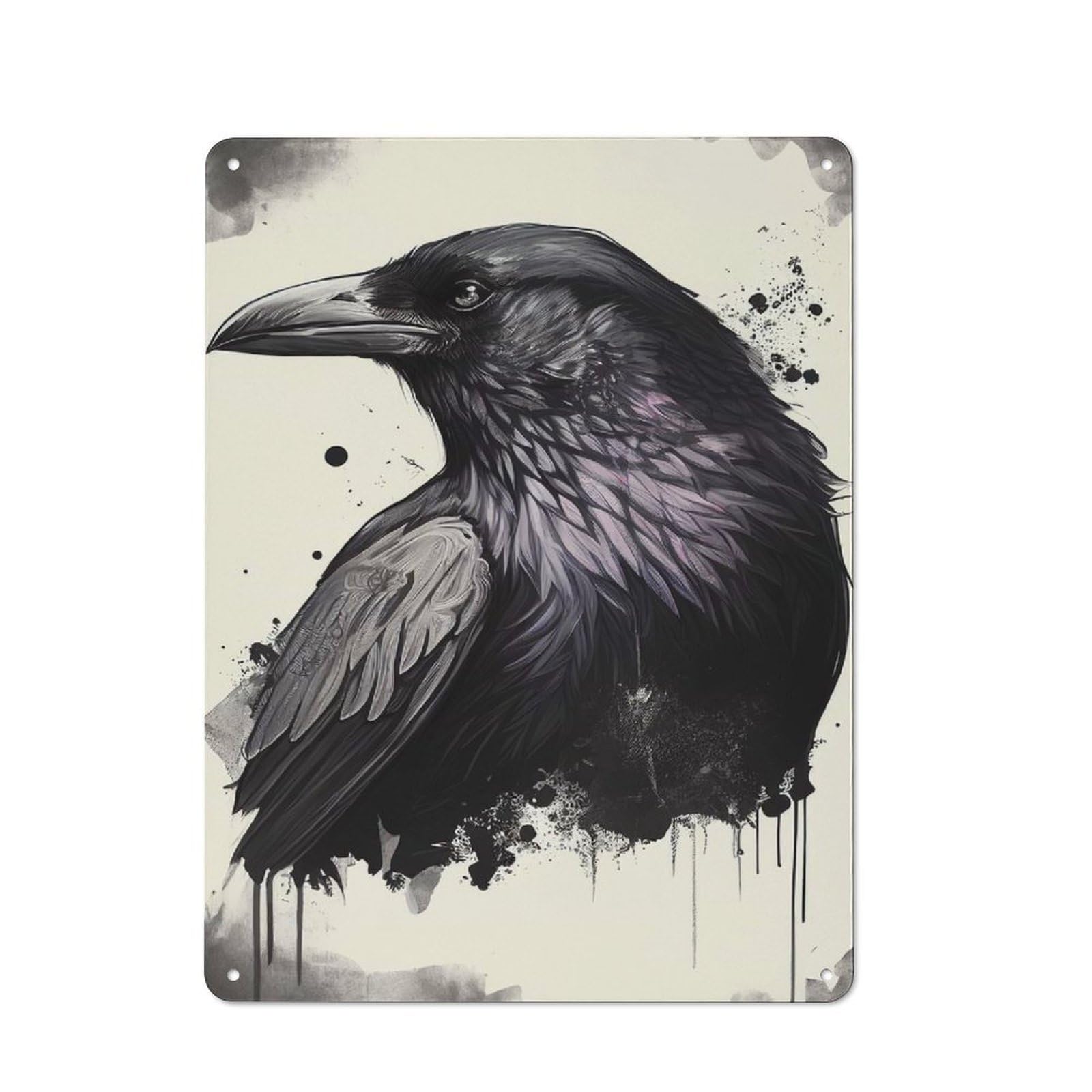 Junmoney Raven Illustration Smart Office Metal Sign 40X30cm, Study Room Decor For Home Office, Reading Corner Or Bedroom