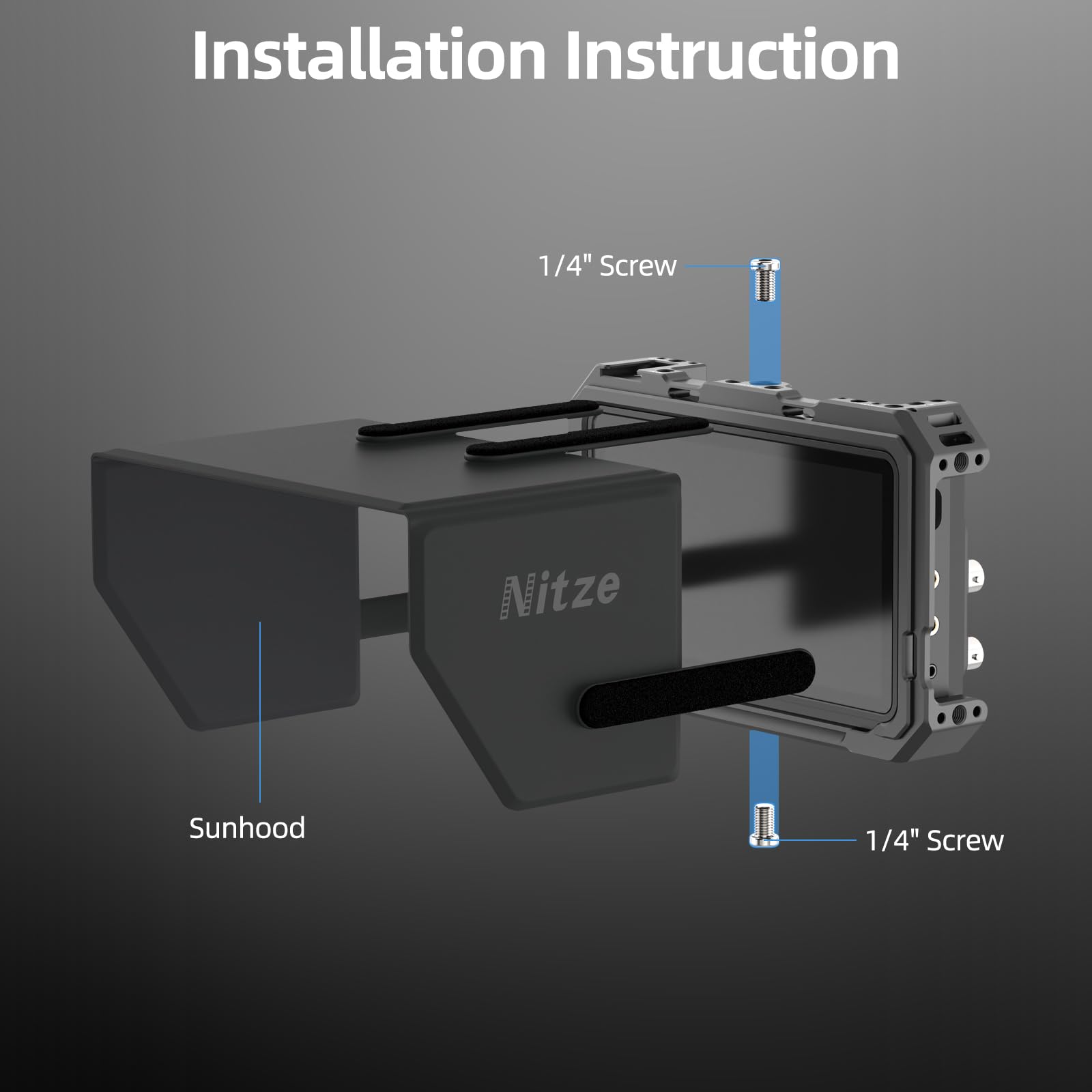 Nitze Kit de Jaula para Monitor/Grabador Atomos Ninja TX, Monitor Cage con Parasol de Cuero PU, Zapata Fría Integrada y Riel NATO - JT-A08B