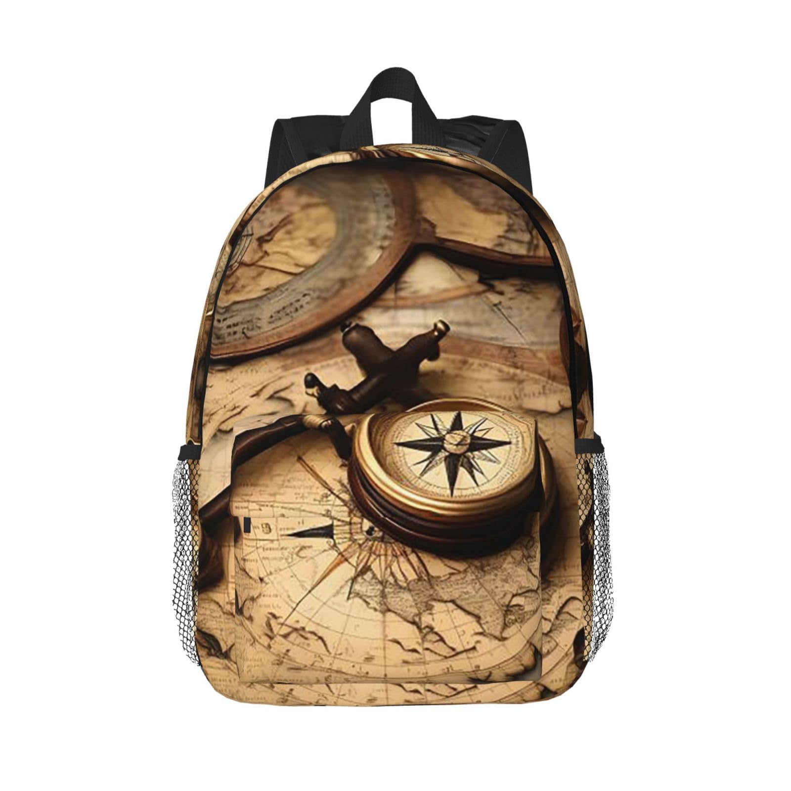 Backpack for Men Women Casual Daypack Compass and Old World Map Laptop Backpack 15 In Lightweight Travel Backpack for Work Hiking