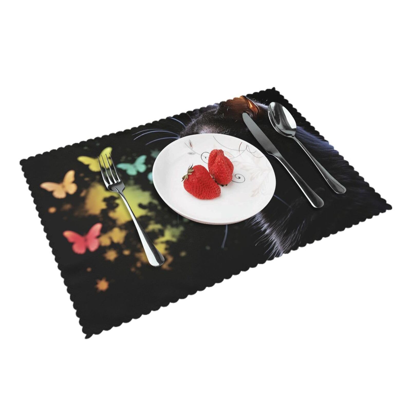 Placemats Set of 4 Heat Resistant Woven Place Mats for Dining Table Cat and butterfly Placemats Washable Wipeable PVC Table Mats Indoor/Outdoor Place Mats for Party Kitchen Decor 30x45 cm