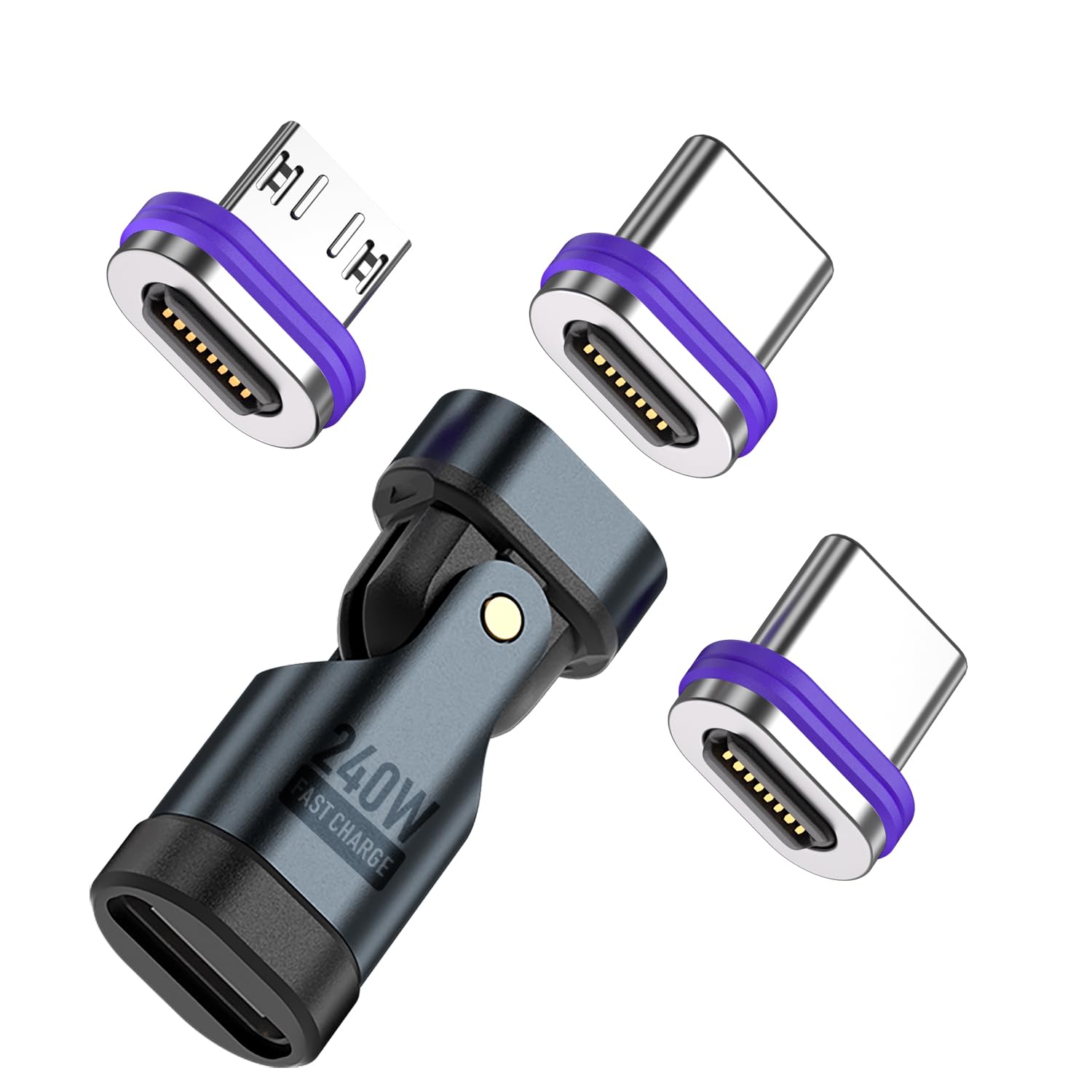 PD 240 W 16-pinowy adapter magnetyczny USB C, złącze micro USB, obracanie o 180 stopni, urządzenie ładujące USB i transmisja danych do smartfona, notebooka (końcówki magnetyczne USB C, 3 sztuki)