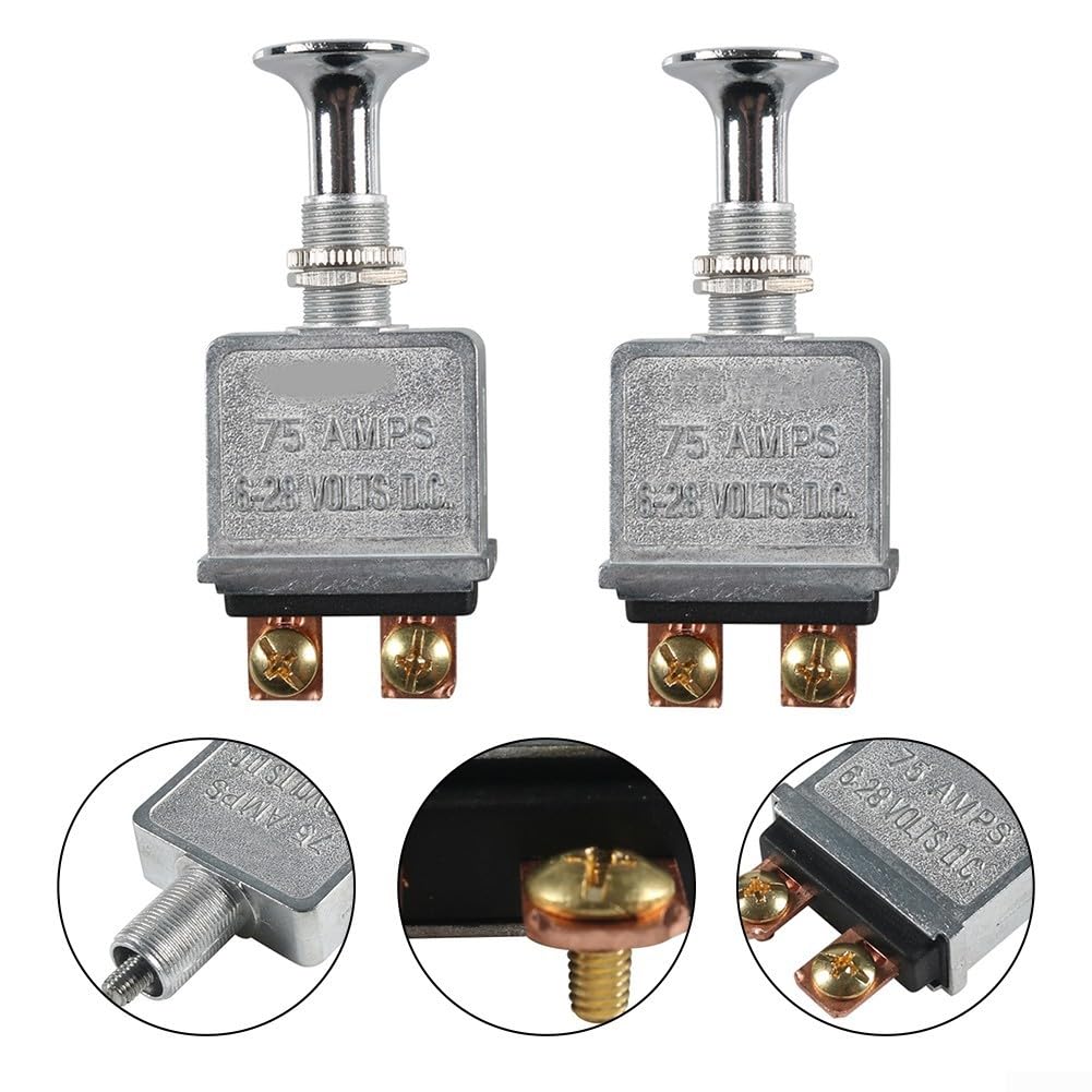 Lot De 2 Interrupteurs Push-Pull 75A 6-28V – Robuste Pour Voiture, Camion, Bateau, Moto, Camping-Car Argent
