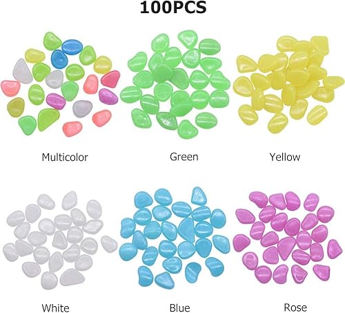 Miniatura 7 de yxx 200 piedras que brillan en la oscuridad, rocas solares luminosas de adoquines para exteriores, pasarela de goma reciclada, pecera, jardín,