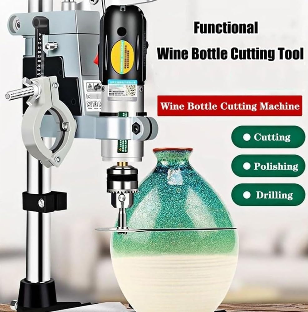 Máquina Cortadora De Botellas Eléctrica, Cortador Botellas De Vidrio 72 W con Base Antideslizante, Escala Carrera De 0-60 Mm Y Velocidad De 5000-8000 RPM Ajustable, para Macetas