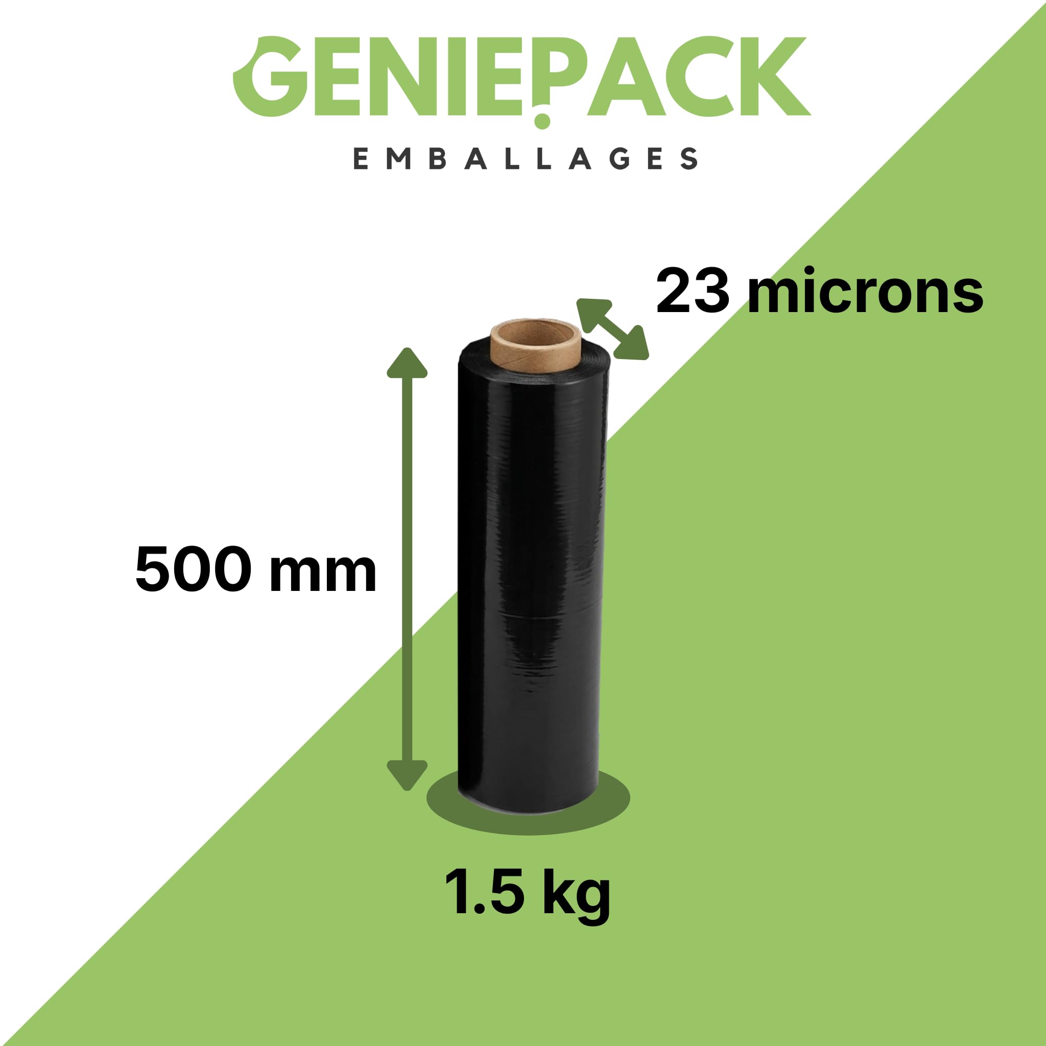 Lot de 6 Rouleaux Film Étirable Noir Opaque 500 mm x 23 Microns 1,5kg par rouleau Qualité Industrielle pour Palette