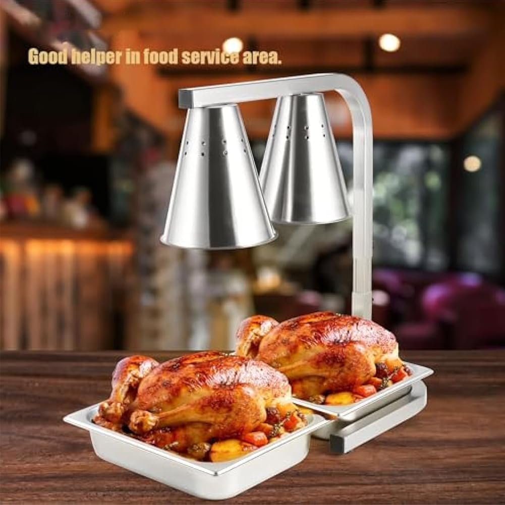 Confezione da 2 lampade riscaldanti per alimenti, 500 W, a doppia testa, con altezza regolabile, lampade termiche per cucine di hotel, caffetterie e servizi di ristorazione
