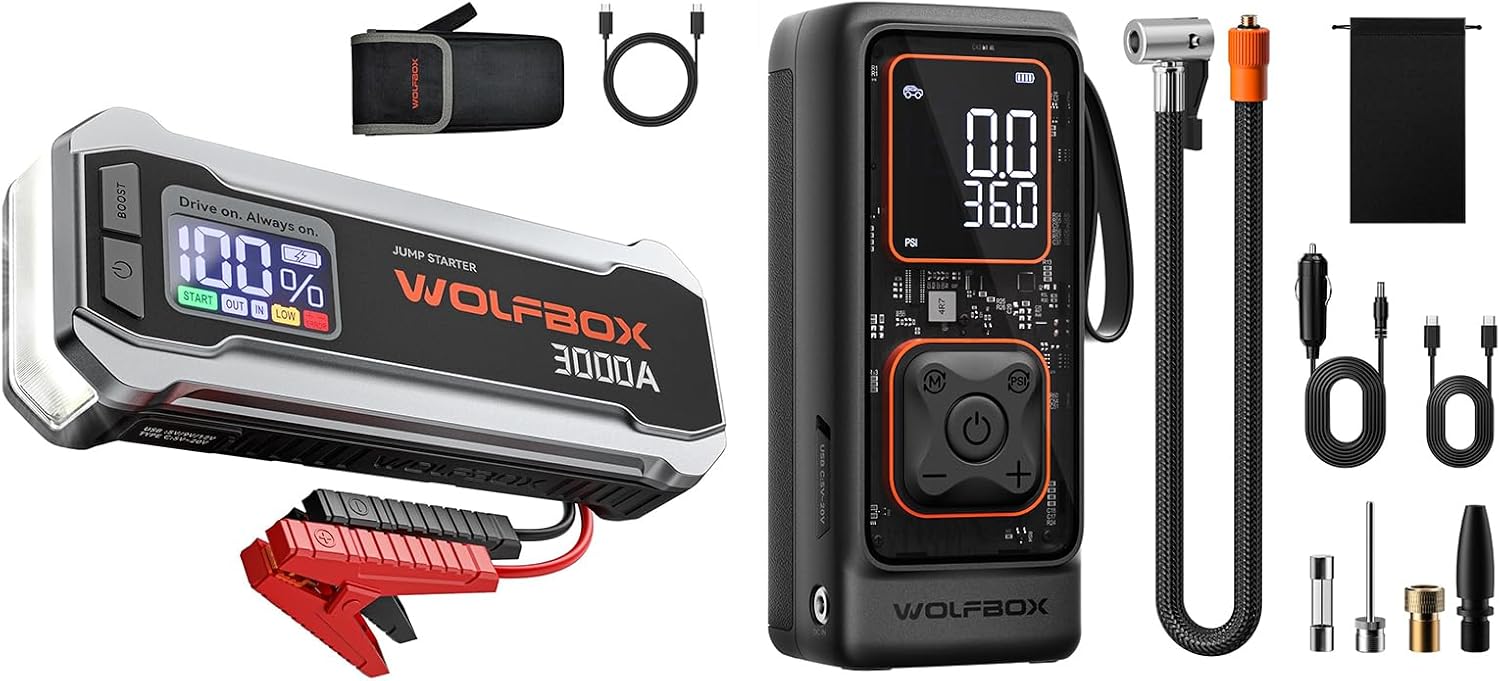 WOLFBOX 3000A Jump Starter & 150PSI Tire Inflator