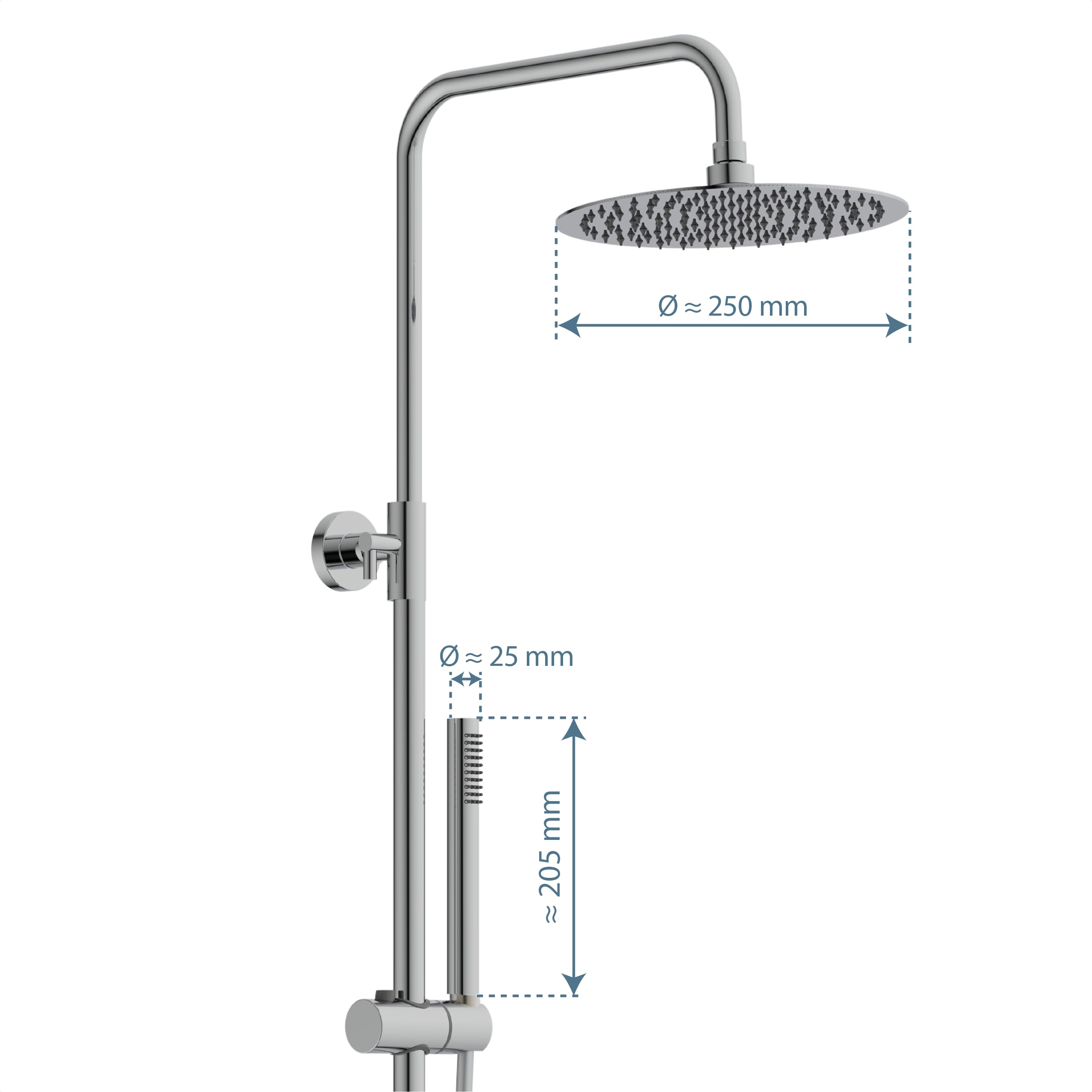 SCHÜTTE AQUADUCT 60044 Duschsystem mit Thermostat, Duschset mit großer Regendusche (Ø 25 cm) und verstellbarer Handbrause, Brauseset mit Duschstange, Dusche mit Armatur, Duschsäule Duschpaneel, Chrom