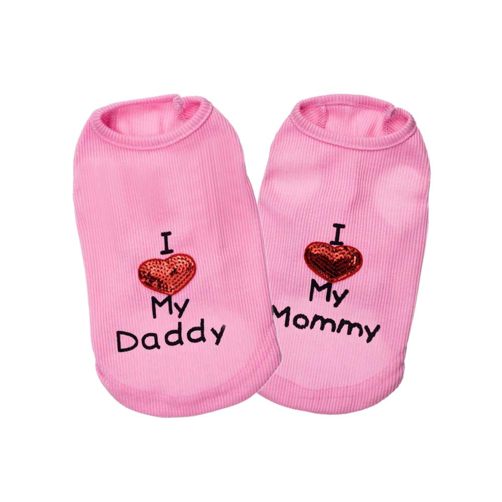 sensiya 2 Pack Summer Dog Shirt - Dog Clothes I Love My Mommy/Daddy - Dog Shirts for Medium Dogs and Small pet Clothes - boy Girl Puppy T-Shirt (Pink, XX-Small)