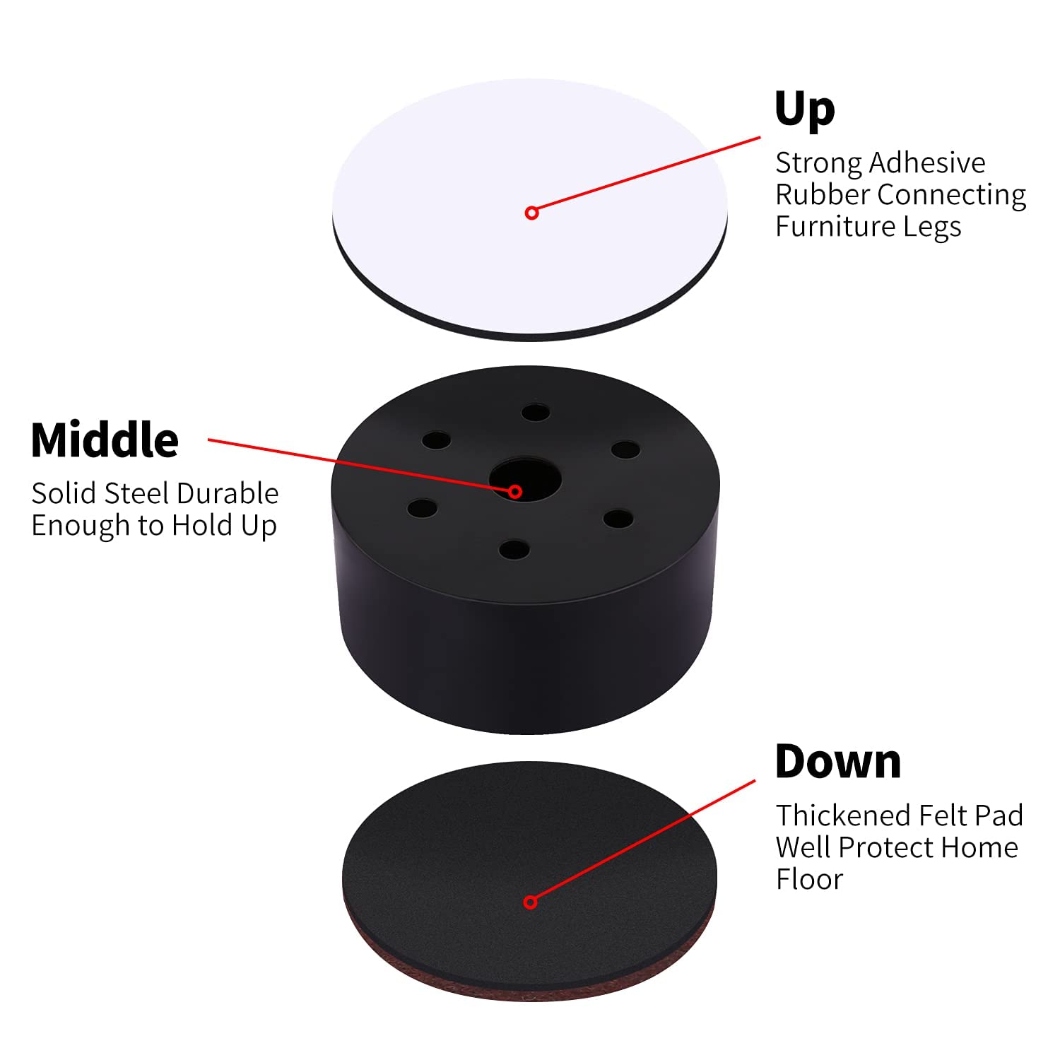 4 stuks robuuste bedverhogers, 8 cm ronde verhoger, ondersteunt tot 4 stuks robuuste bedverhogers, 8 cm ronde verhoger, ondersteunt tot