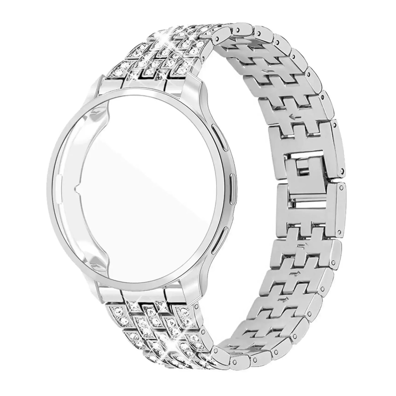 For Garmin venu 3s Strap TPU Case Protector for Garmin Vivoactive 4s Diamond band for Garmin Venu 2S Bracelet Screen Protector (Color : Silver - silver case, Size : Garmin Venu 3S)