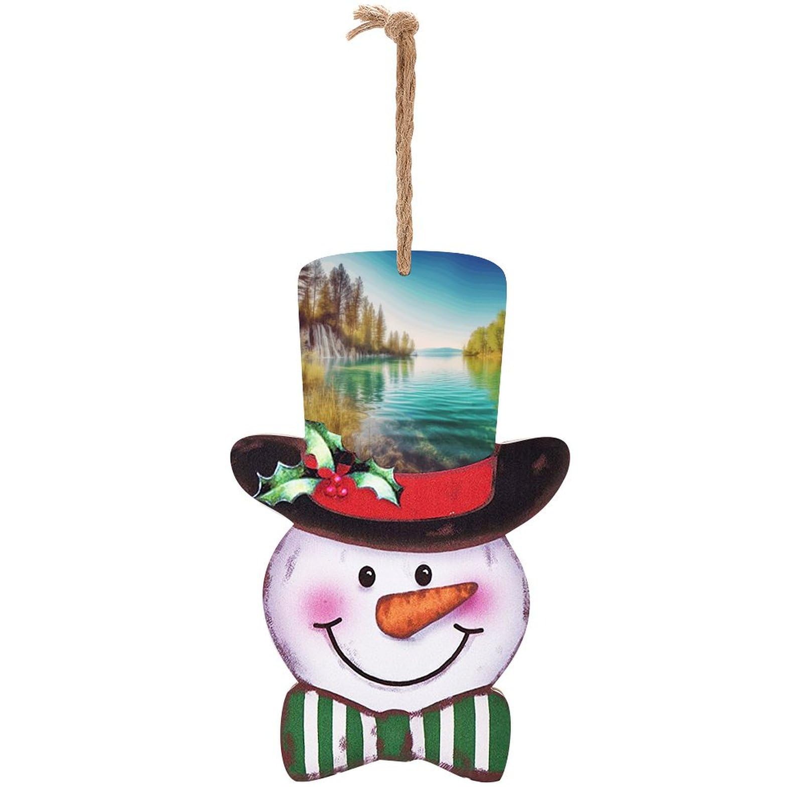 Impression bonhomme de neige et paysage de lac pour chalet hivernal