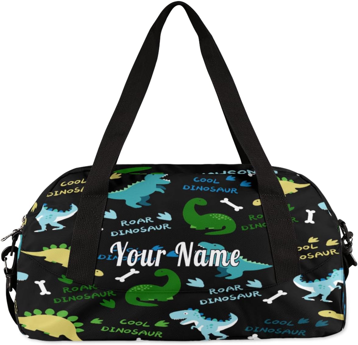 Personalized Kids Duffel Bag Cool Roar Dinosaur,Custom Sport Gym Bag for Boys Girls,WWeekender Overnight Bags Travel Duffel Bag,Customized Kids Gift