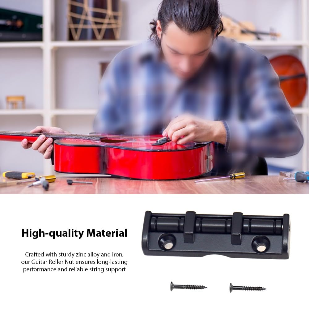 Btuty 6 String Guitar Roller Nut 43mm Guitar Roller Nut 3 Saddles with Screws for Folk Acoustic Electric Guitar Roller Saddle Bridge Easy Installation Zinc Alloy Iron Roller Nut Guitar Accessories