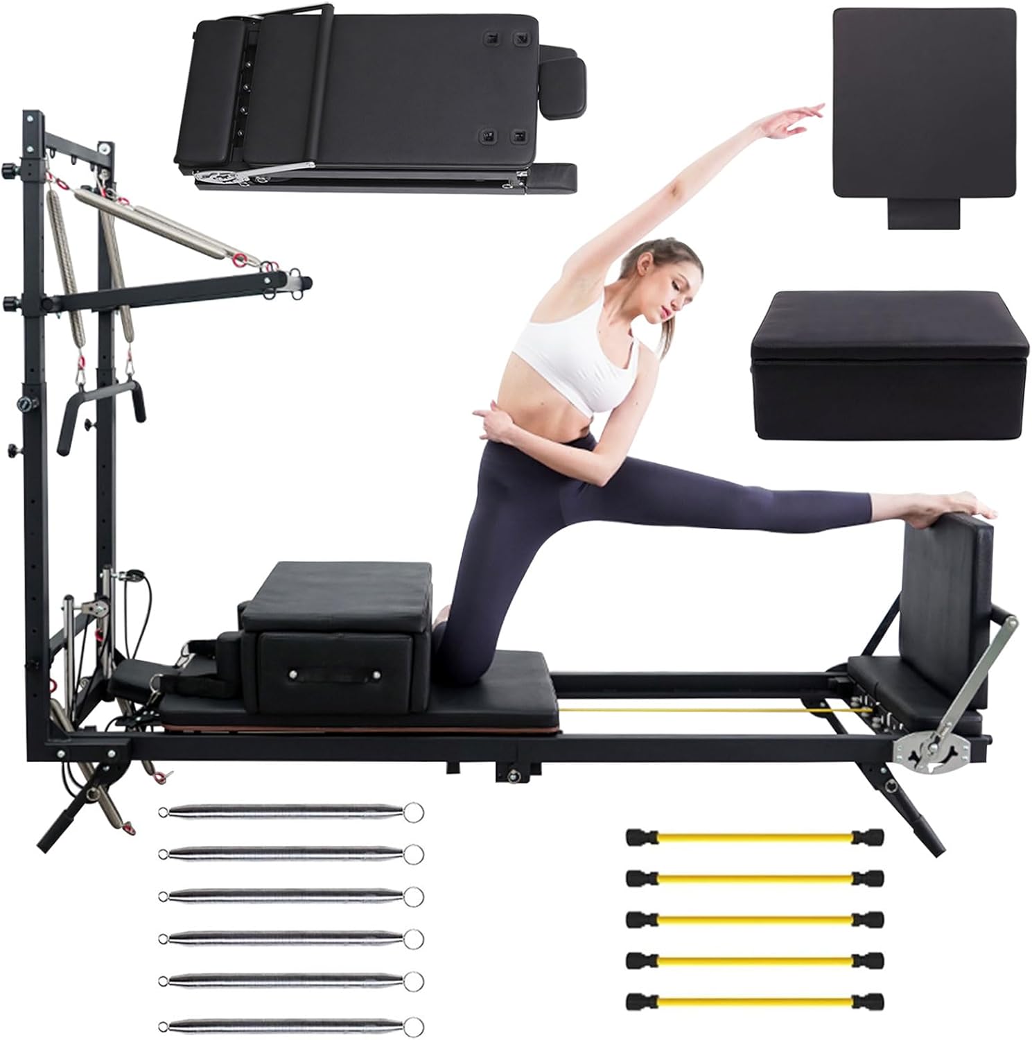 AGGBDYXO Foldable Pilates Reformer Machine with Tower Pilates 2-In-1 Half Elevated Core Bed Equipment Machine for Home Gym Women Yoga Workout Indoor Pilates
