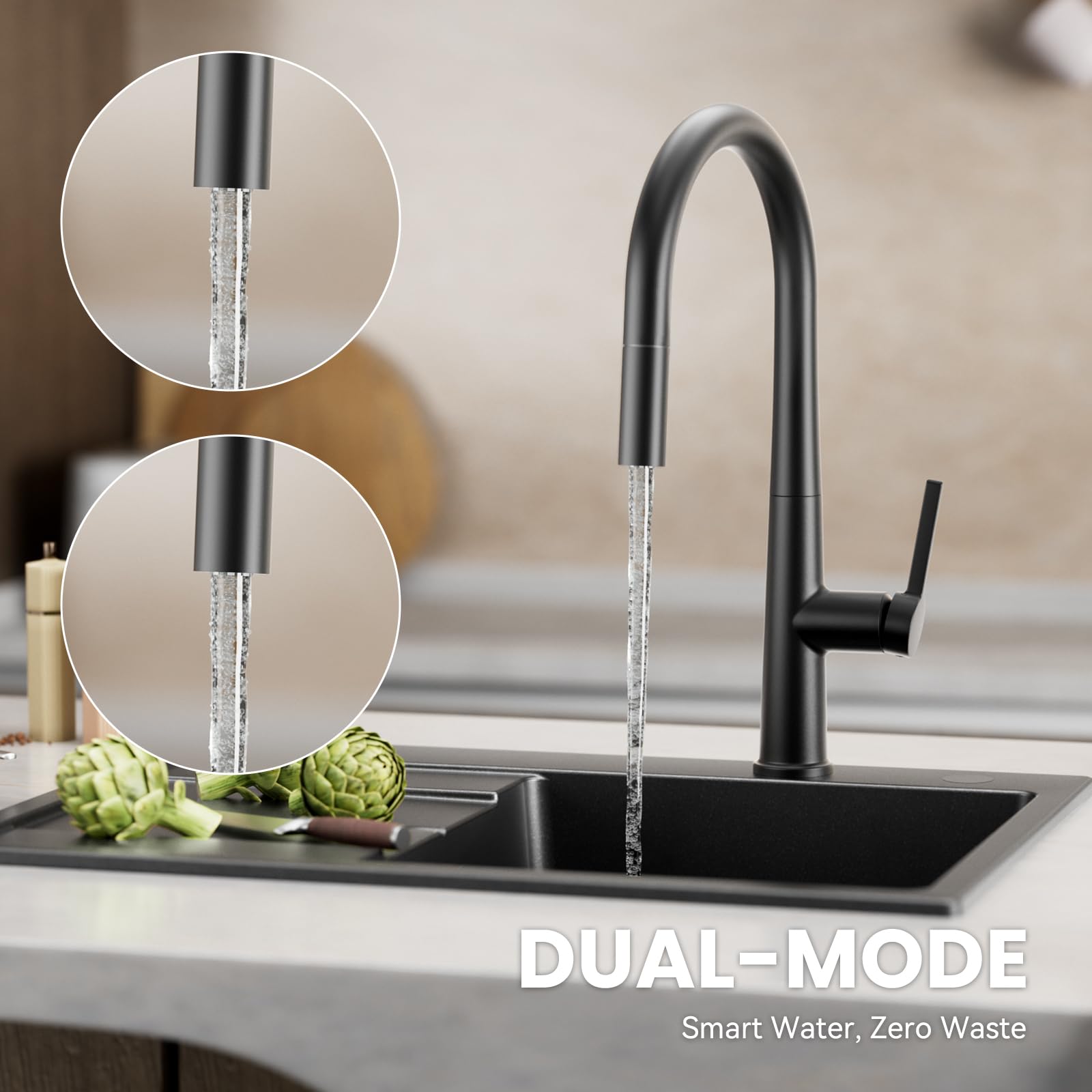 Lavello Cecipa Max 1 Vasca 70×44CM Nero Lavello Da Incasso Con Gocciolatoio E Vasca Miscelatore Cucina Spring Con 3 Modalita Di Uscita Acqua Nero - Foto 10