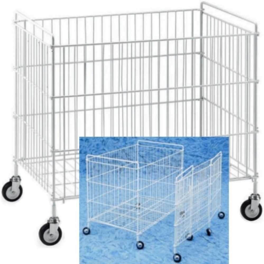 Folding container trolley mm.800x510x720 in plastic iron rod basket for industrial laundry laundry storage basket on wheels